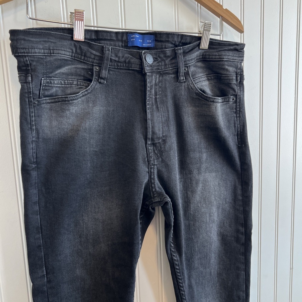 Zara Premium Jeans Women‎ Sz 34 Charcoal Wash Skinny Stretch Distressed Denim - Picture 2 of 9